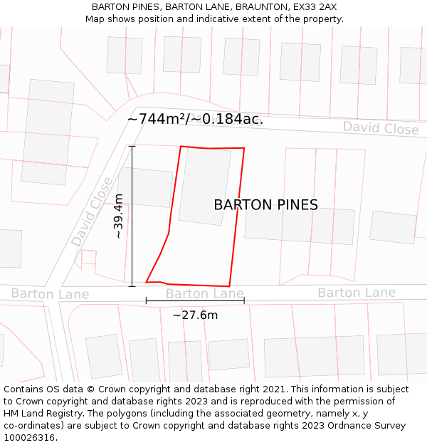 BARTON PINES, BARTON LANE, BRAUNTON, EX33 2AX: Plot and title map