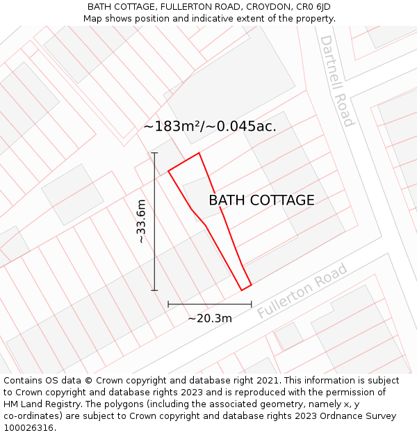 BATH COTTAGE, FULLERTON ROAD, CROYDON, CR0 6JD: Plot and title map