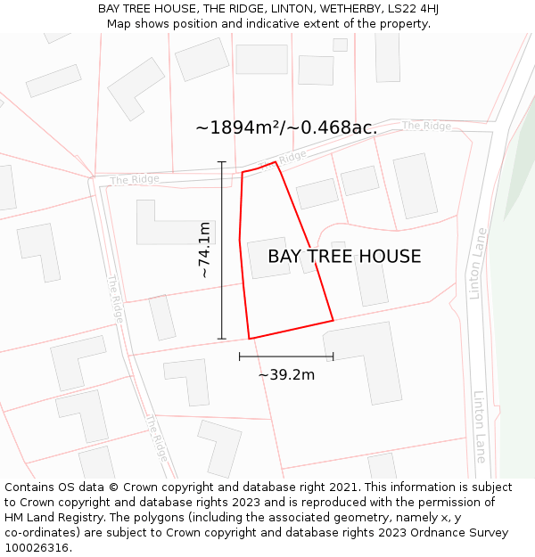 BAY TREE HOUSE, THE RIDGE, LINTON, WETHERBY, LS22 4HJ: Plot and title map