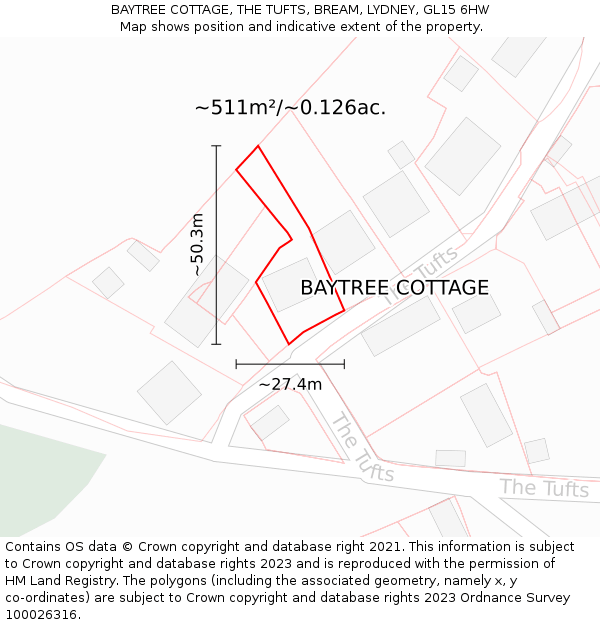 BAYTREE COTTAGE, THE TUFTS, BREAM, LYDNEY, GL15 6HW: Plot and title map