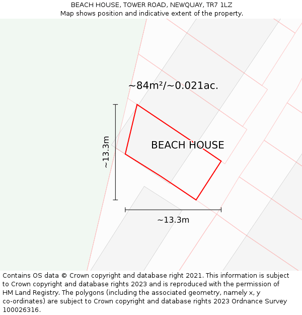 BEACH HOUSE, TOWER ROAD, NEWQUAY, TR7 1LZ: Plot and title map