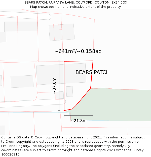 BEARS PATCH, FAIR VIEW LANE, COLYFORD, COLYTON, EX24 6QX: Plot and title map