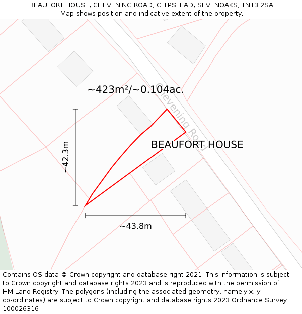 BEAUFORT HOUSE, CHEVENING ROAD, CHIPSTEAD, SEVENOAKS, TN13 2SA: Plot and title map