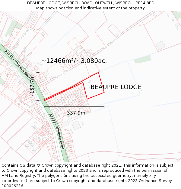 BEAUPRE LODGE, WISBECH ROAD, OUTWELL, WISBECH, PE14 8PD: Plot and title map