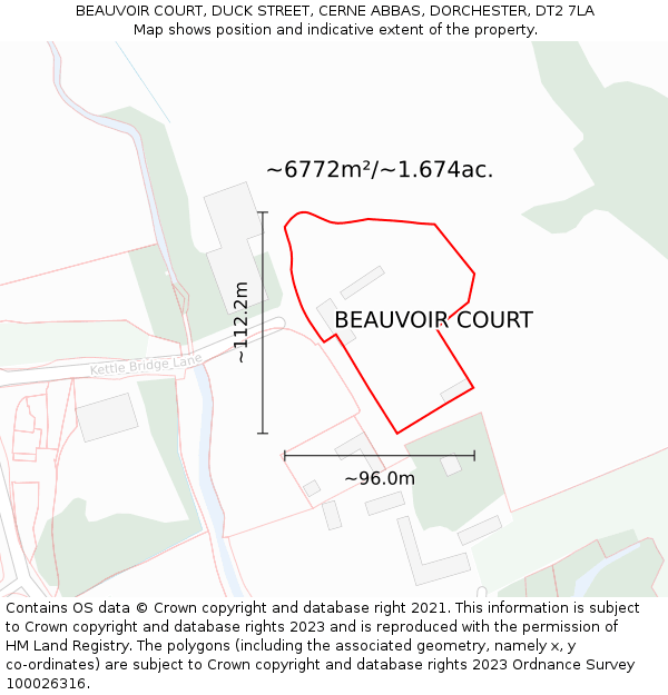 BEAUVOIR COURT, DUCK STREET, CERNE ABBAS, DORCHESTER, DT2 7LA: Plot and title map