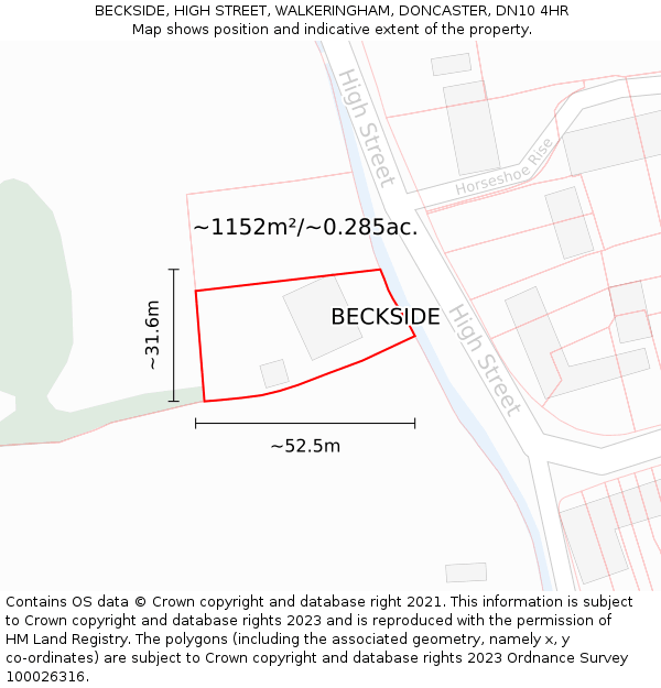 BECKSIDE, HIGH STREET, WALKERINGHAM, DONCASTER, DN10 4HR: Plot and title map