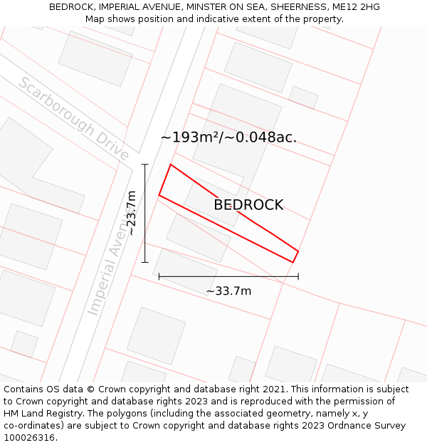 BEDROCK, IMPERIAL AVENUE, MINSTER ON SEA, SHEERNESS, ME12 2HG: Plot and title map