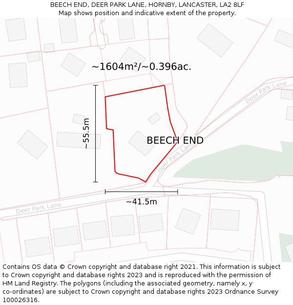 BEECH END, DEER PARK LANE, HORNBY, LANCASTER, LA2 8LF: Plot and title map