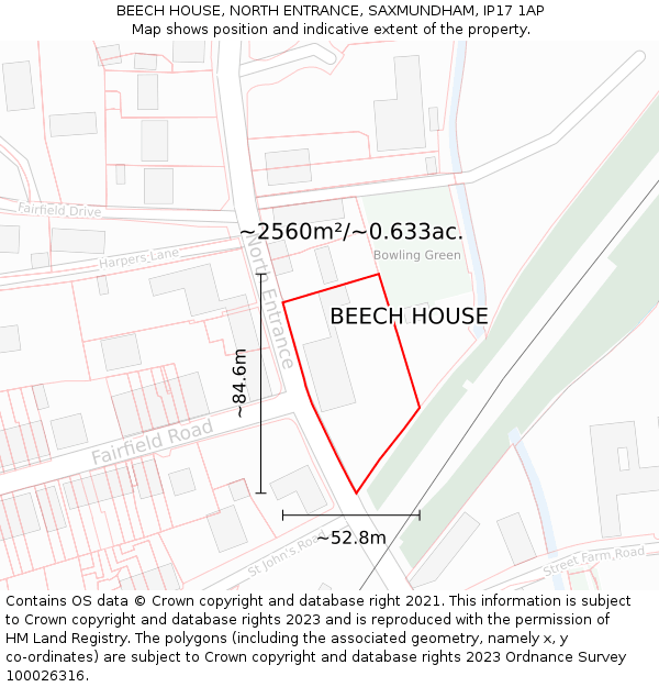 BEECH HOUSE, NORTH ENTRANCE, SAXMUNDHAM, IP17 1AP: Plot and title map