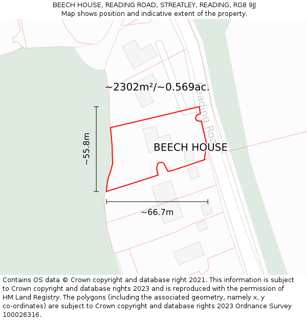 BEECH HOUSE, READING ROAD, STREATLEY, READING, RG8 9JJ: Plot and title map