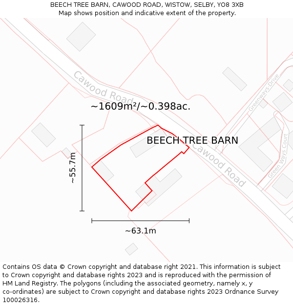 BEECH TREE BARN, CAWOOD ROAD, WISTOW, SELBY, YO8 3XB: Plot and title map