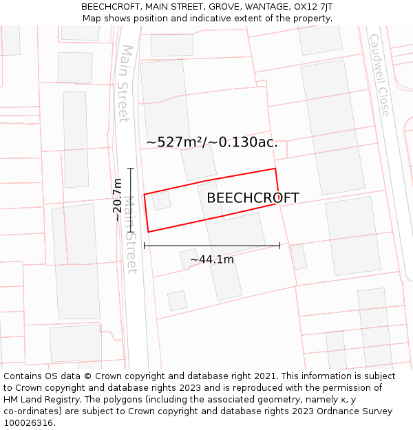 BEECHCROFT, MAIN STREET, GROVE, WANTAGE, OX12 7JT: Plot and title map