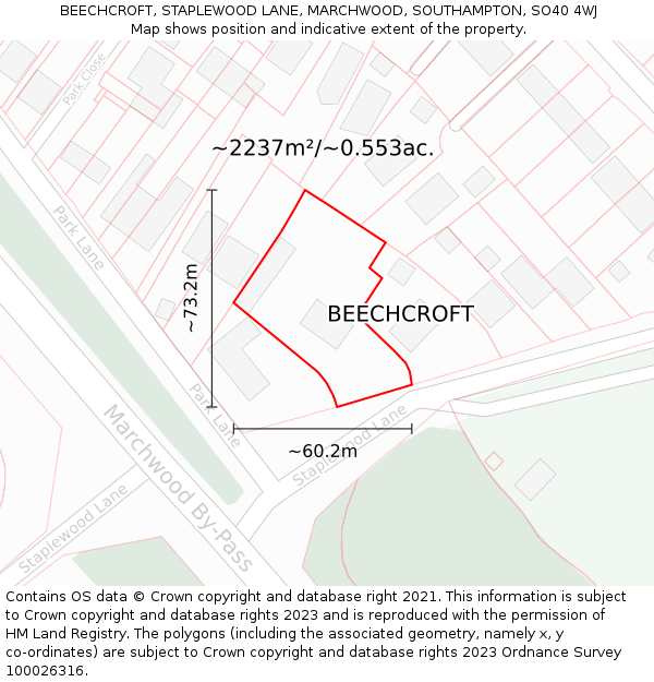 BEECHCROFT, STAPLEWOOD LANE, MARCHWOOD, SOUTHAMPTON, SO40 4WJ: Plot and title map