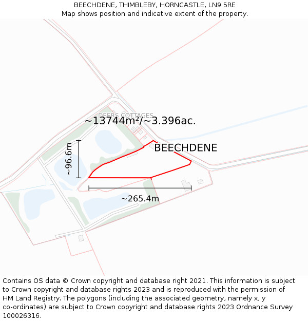 BEECHDENE, THIMBLEBY, HORNCASTLE, LN9 5RE: Plot and title map