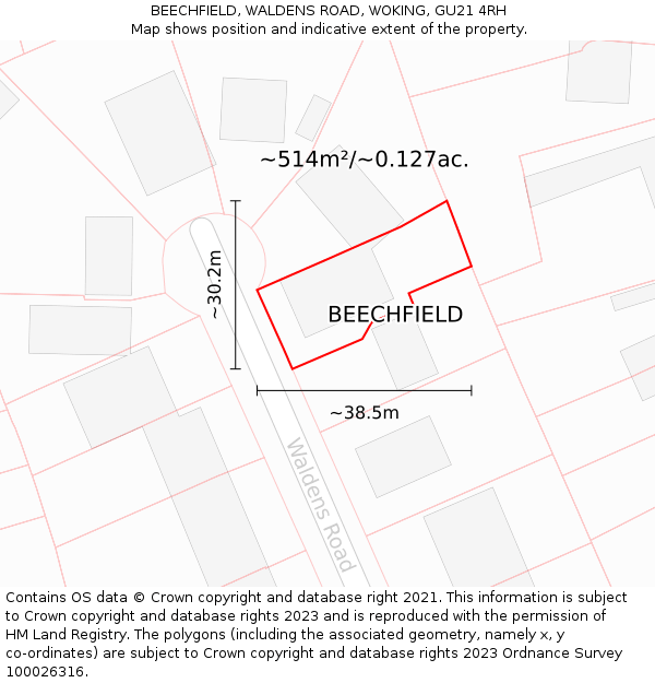 BEECHFIELD, WALDENS ROAD, WOKING, GU21 4RH: Plot and title map