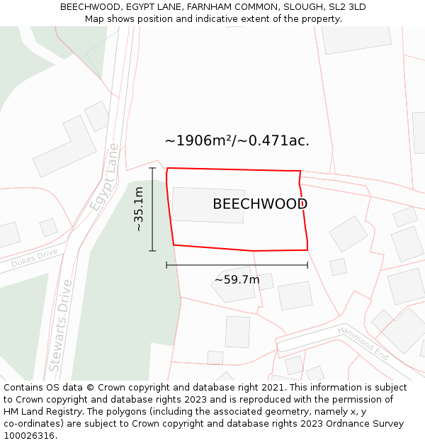 BEECHWOOD, EGYPT LANE, FARNHAM COMMON, SLOUGH, SL2 3LD: Plot and title map