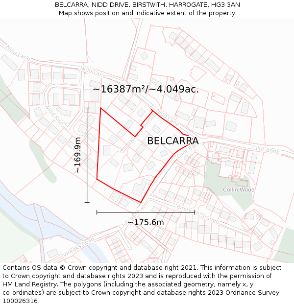 BELCARRA, NIDD DRIVE, BIRSTWITH, HARROGATE, HG3 3AN: Plot and title map