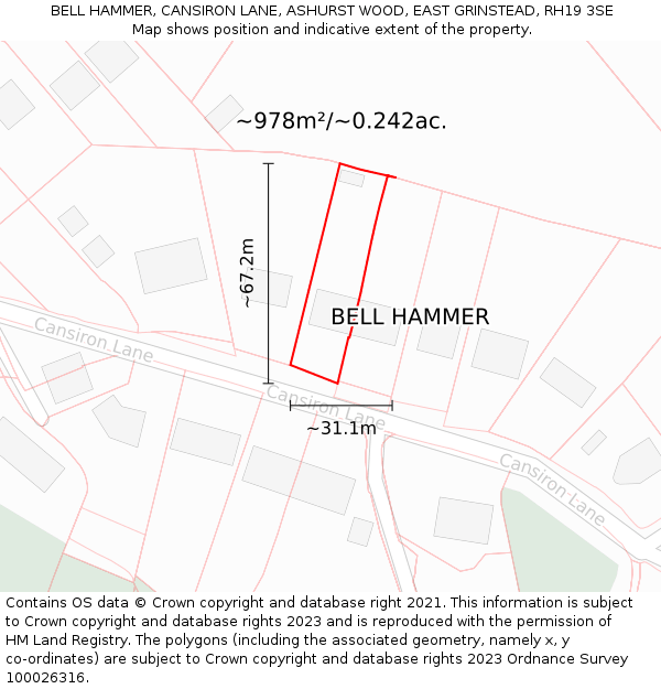 BELL HAMMER, CANSIRON LANE, ASHURST WOOD, EAST GRINSTEAD, RH19 3SE: Plot and title map