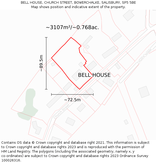 BELL HOUSE, CHURCH STREET, BOWERCHALKE, SALISBURY, SP5 5BE: Plot and title map