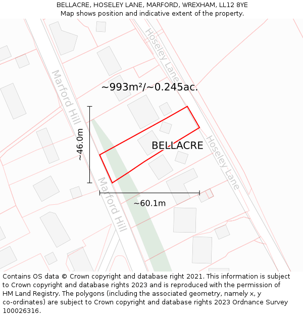 BELLACRE, HOSELEY LANE, MARFORD, WREXHAM, LL12 8YE: Plot and title map