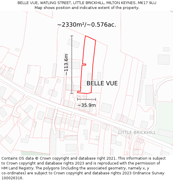 BELLE VUE, WATLING STREET, LITTLE BRICKHILL, MILTON KEYNES, MK17 9LU: Plot and title map