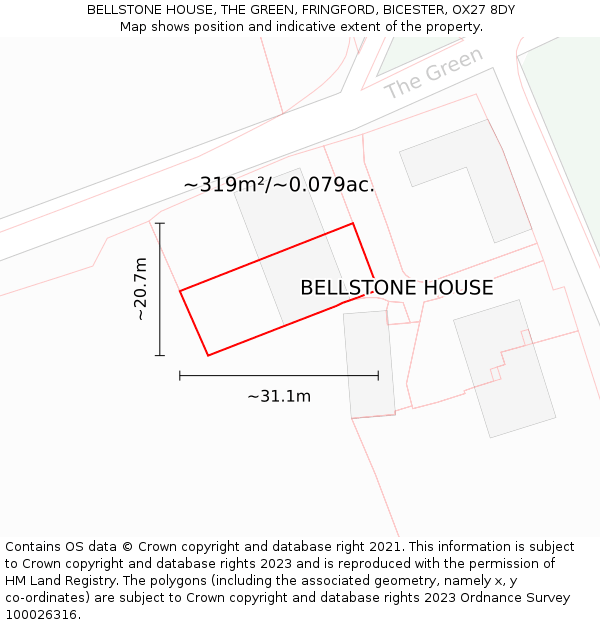 BELLSTONE HOUSE, THE GREEN, FRINGFORD, BICESTER, OX27 8DY: Plot and title map