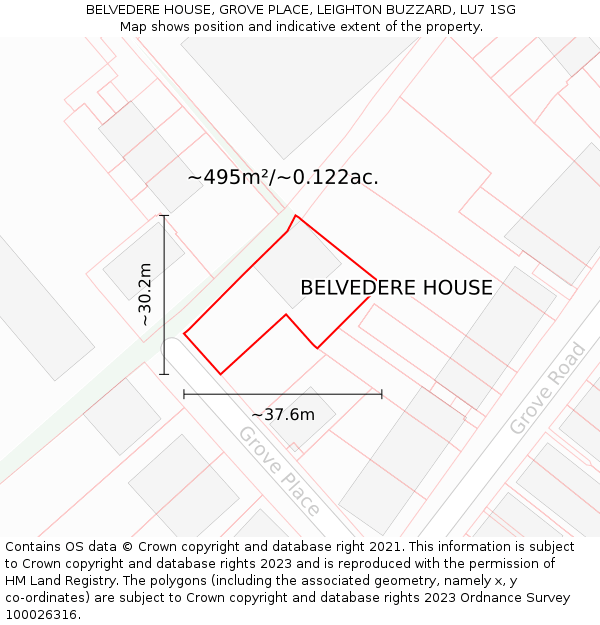 BELVEDERE HOUSE, GROVE PLACE, LEIGHTON BUZZARD, LU7 1SG: Plot and title map