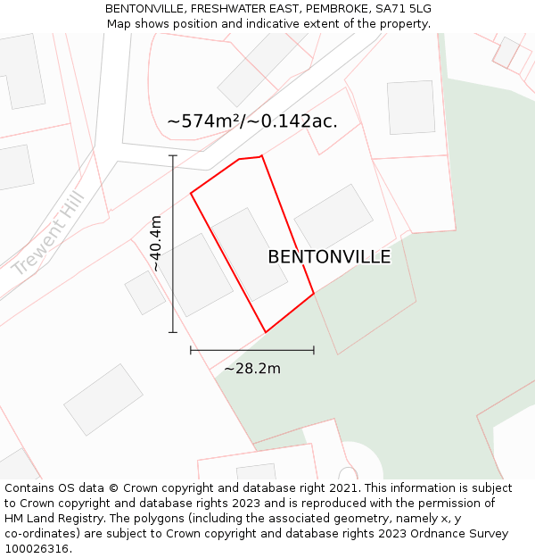 BENTONVILLE, FRESHWATER EAST, PEMBROKE, SA71 5LG: Plot and title map