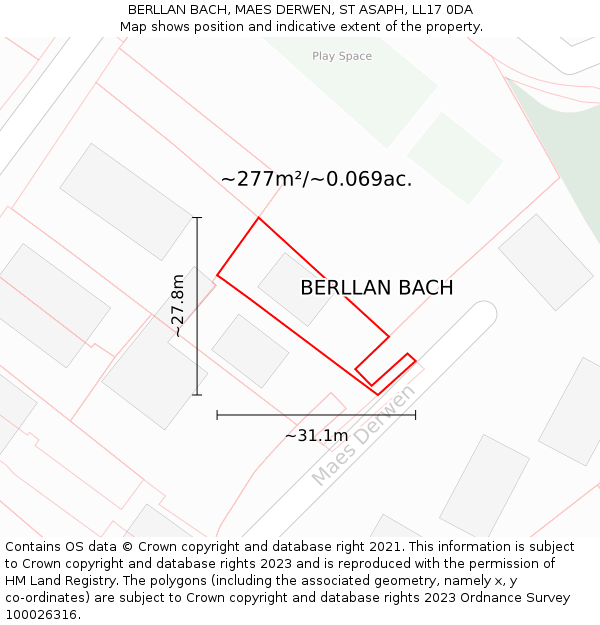 BERLLAN BACH, MAES DERWEN, ST ASAPH, LL17 0DA: Plot and title map