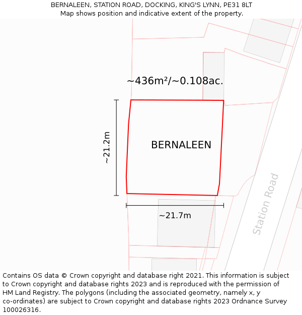 BERNALEEN, STATION ROAD, DOCKING, KING'S LYNN, PE31 8LT: Plot and title map