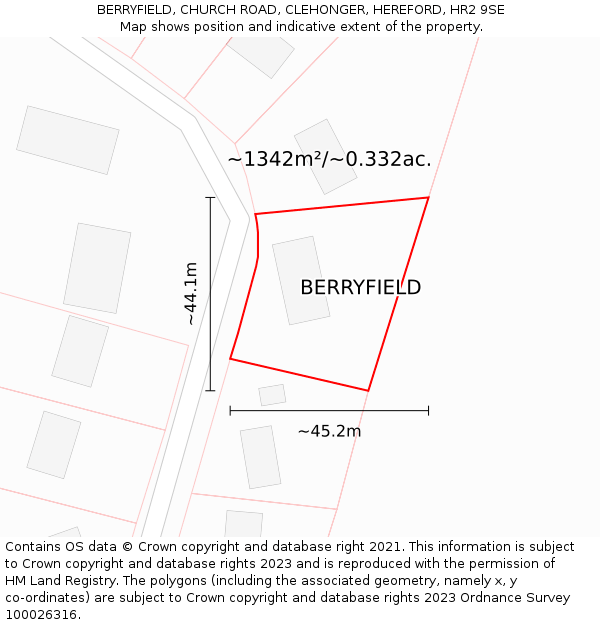 BERRYFIELD, CHURCH ROAD, CLEHONGER, HEREFORD, HR2 9SE: Plot and title map