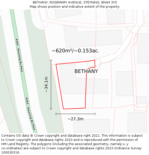 BETHANY, ROSEMARY AVENUE, STEYNING, BN44 3YS: Plot and title map