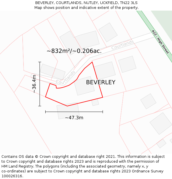 BEVERLEY, COURTLANDS, NUTLEY, UCKFIELD, TN22 3LS: Plot and title map