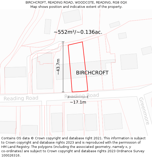 BIRCHCROFT, READING ROAD, WOODCOTE, READING, RG8 0QX: Plot and title map