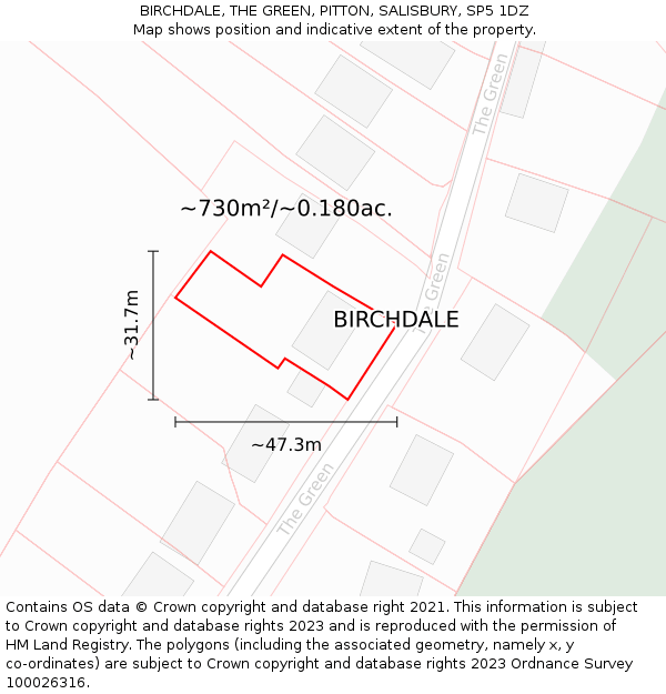 BIRCHDALE, THE GREEN, PITTON, SALISBURY, SP5 1DZ: Plot and title map