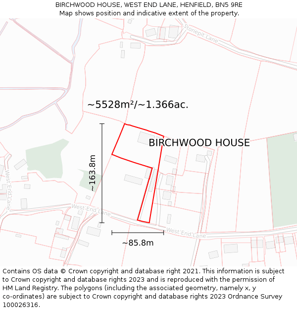 BIRCHWOOD HOUSE, WEST END LANE, HENFIELD, BN5 9RE: Plot and title map