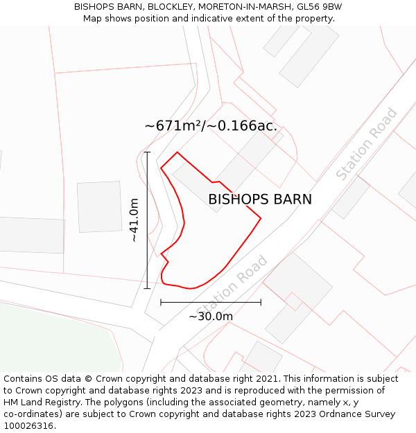 BISHOPS BARN, BLOCKLEY, MORETON-IN-MARSH, GL56 9BW: Plot and title map