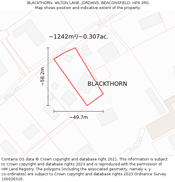 BLACKTHORN, WILTON LANE, JORDANS, BEACONSFIELD, HP9 2RG: Plot and title map