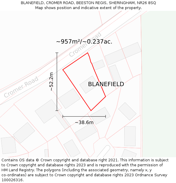 BLANEFIELD, CROMER ROAD, BEESTON REGIS, SHERINGHAM, NR26 8SQ: Plot and title map