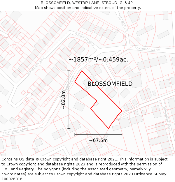 BLOSSOMFIELD, WESTRIP LANE, STROUD, GL5 4PL: Plot and title map