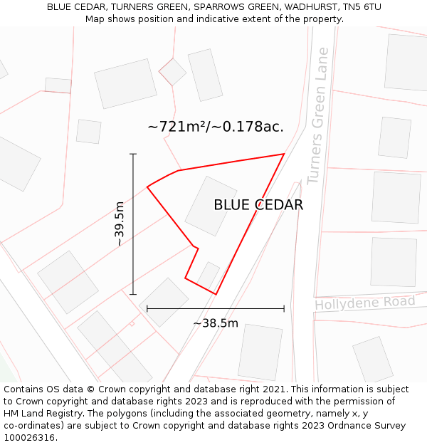 BLUE CEDAR, TURNERS GREEN, SPARROWS GREEN, WADHURST, TN5 6TU: Plot and title map