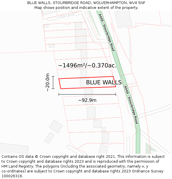 BLUE WALLS, STOURBRIDGE ROAD, WOLVERHAMPTON, WV4 5NF: Plot and title map