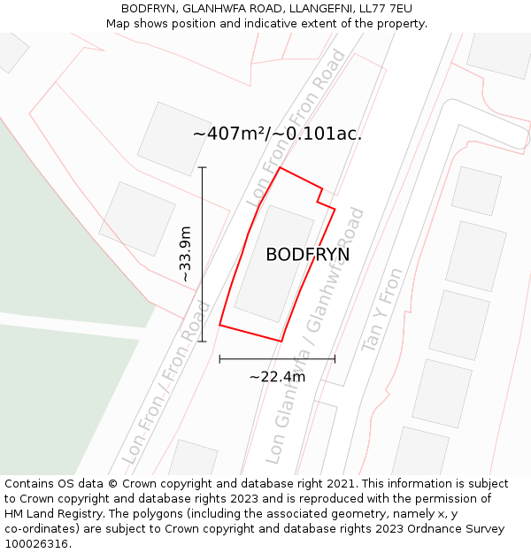 BODFRYN, GLANHWFA ROAD, LLANGEFNI, LL77 7EU: Plot and title map