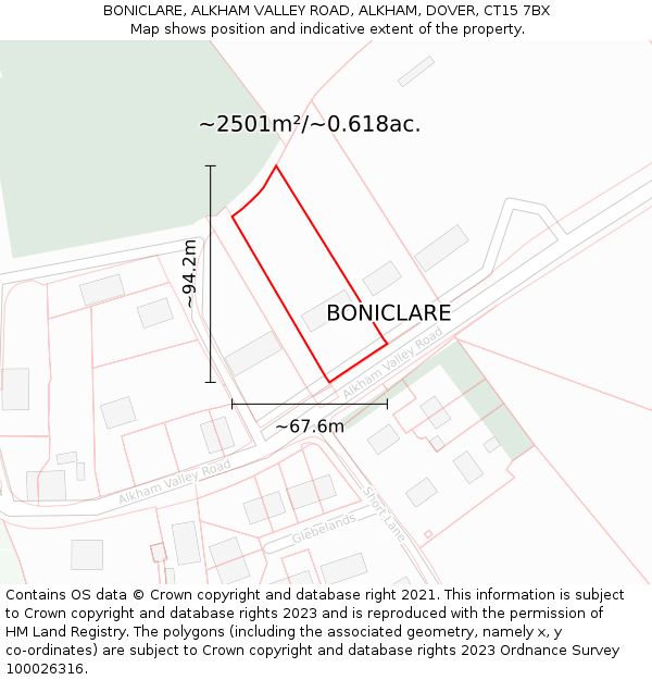 BONICLARE, ALKHAM VALLEY ROAD, ALKHAM, DOVER, CT15 7BX: Plot and title map