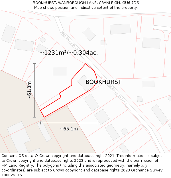 BOOKHURST, WANBOROUGH LANE, CRANLEIGH, GU6 7DS: Plot and title map