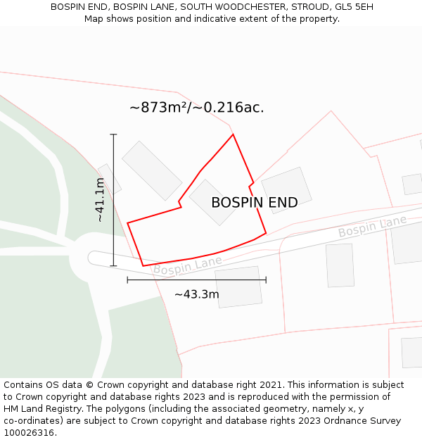 BOSPIN END, BOSPIN LANE, SOUTH WOODCHESTER, STROUD, GL5 5EH: Plot and title map