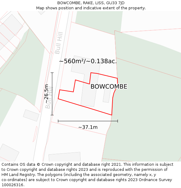 BOWCOMBE, RAKE, LISS, GU33 7JD: Plot and title map