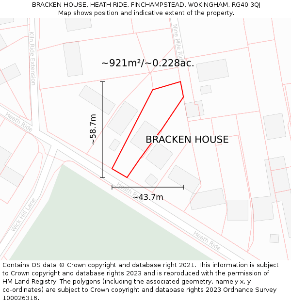 BRACKEN HOUSE, HEATH RIDE, FINCHAMPSTEAD, WOKINGHAM, RG40 3QJ: Plot and title map