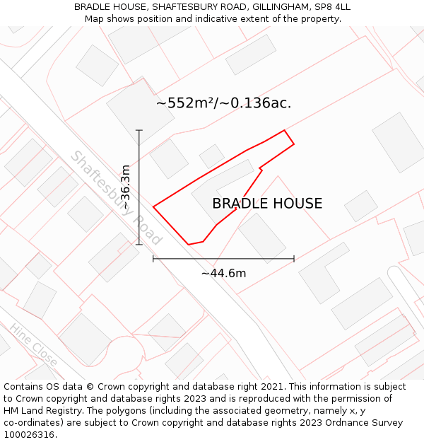 BRADLE HOUSE, SHAFTESBURY ROAD, GILLINGHAM, SP8 4LL: Plot and title map