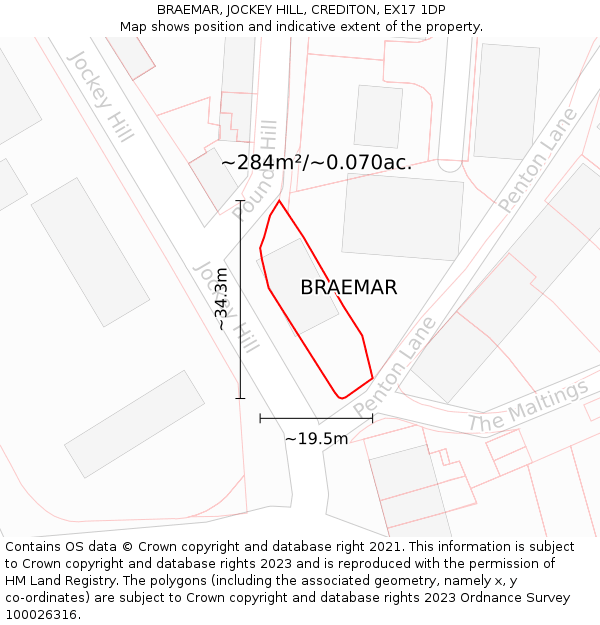 BRAEMAR, JOCKEY HILL, CREDITON, EX17 1DP: Plot and title map